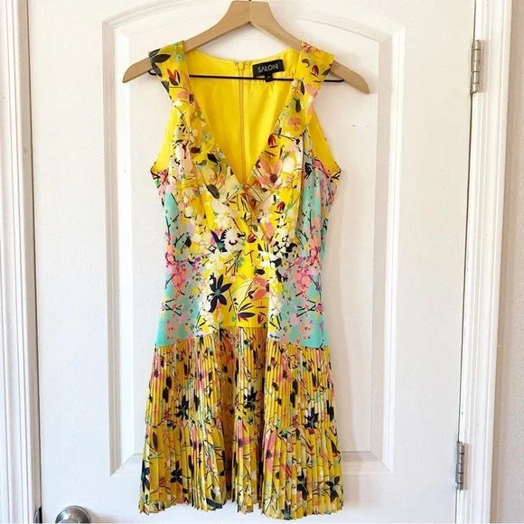 SALONI Amy 100% Silk Floral Mini Dress Lemon Garden Size 0 - Picture 8 of 13